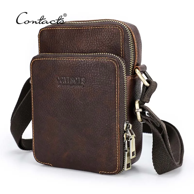 CONTACT'S جلد أصلي للرجال حقائب ساعي مموهة صغيرة الهاتف الحقيبة السفر حقيبة كتف صغيرة عادية حقيبة يد الذكور