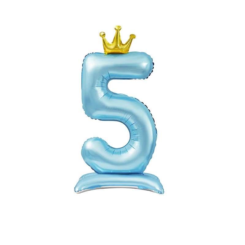 

32-дюймовый стоячий воздушный шар с коронкой и номером из алюминиевой пленки, синий, розовый, стоящий цифровой шар, украшение для дня рождения