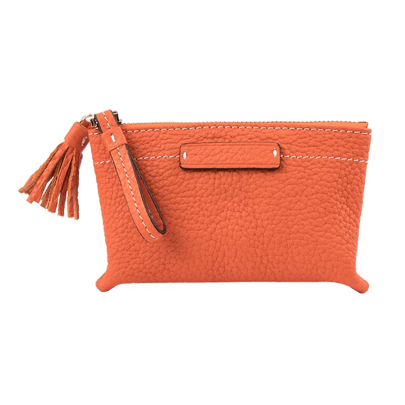 2023 Mini Genuine Leather Wallet Women First Layer Cowhide Coin Purses Calfskin Tassel Card Holder Bag For Cards Cosmetic Keys