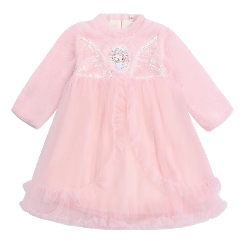 Бархатное платье из норки с героями мультфильмов для девочек новинка 2024