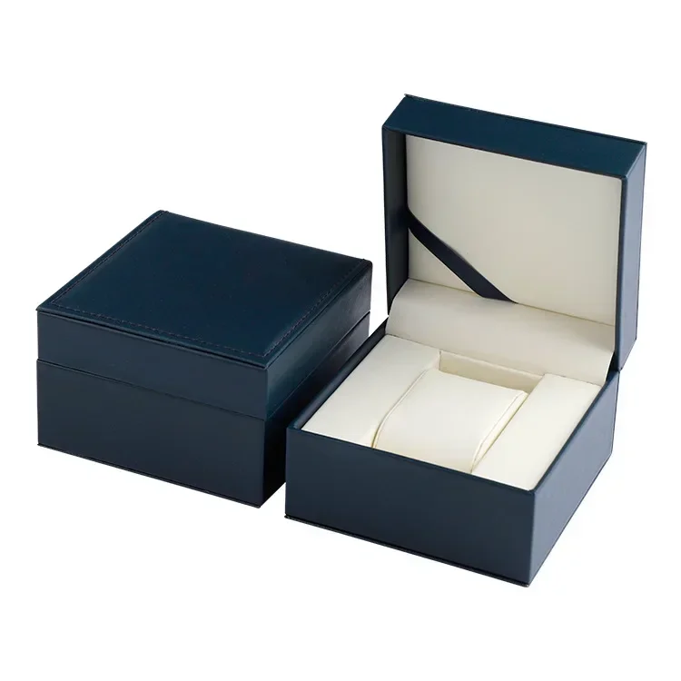 

High-grade PU Leather Watch Box Blue Packaging Box Can Be Printed LOGO Watch Box