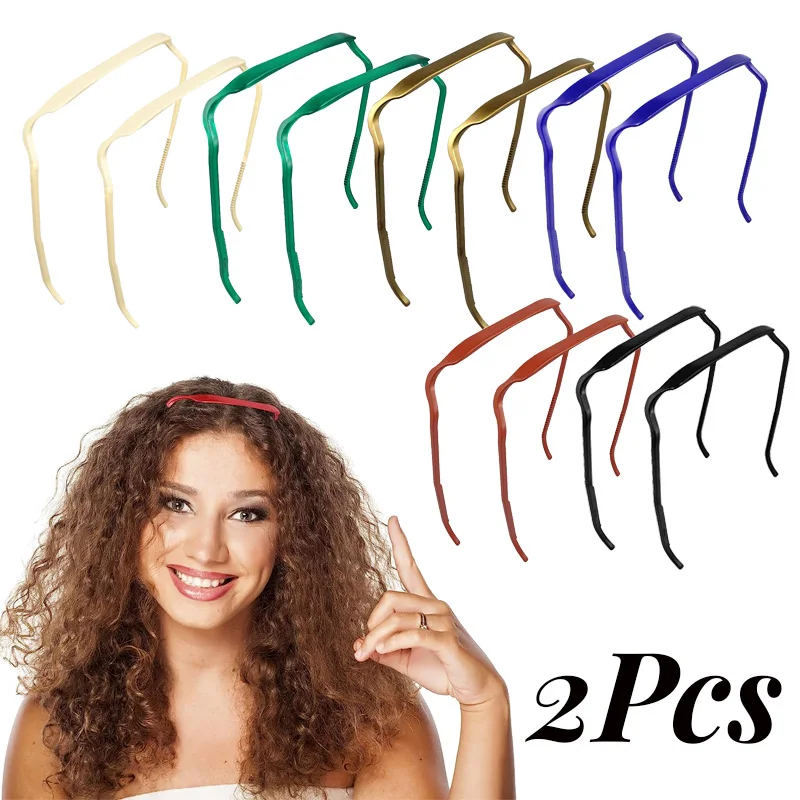 

2Pcs Invisible Thick Curly Hair Hoop Hair Medium Headband Hairstyle Fixing Tool for Curly Hair Men Women Plastics Hair Band