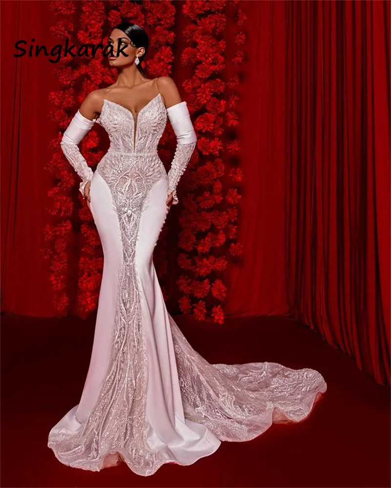 

New Arrival Dubai Mermaid Wedding Dresses 2023 With Gloves Beading Crystal Sweetheart Bridal Gowns Vestido De Novia