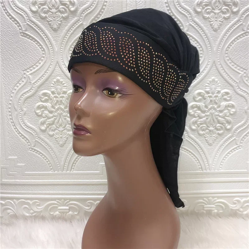 

NEW African Gele Headtie Muslim Hijab Cap with Stones for Party 2022 Headtie Wraps Turban Cap Wedding Hats Caps