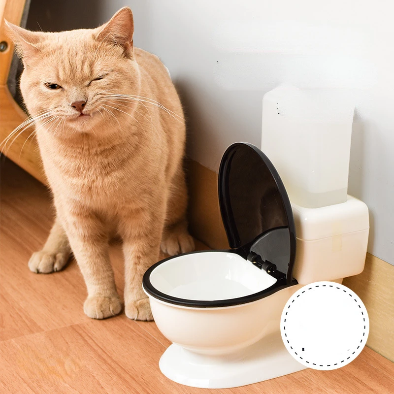 

600 Ml Cat Spoof Toilet Water Dispenser Shape Drinking Bowl Water Flow Unplugged Automatic Water Feeding Artifact Pet Supplies