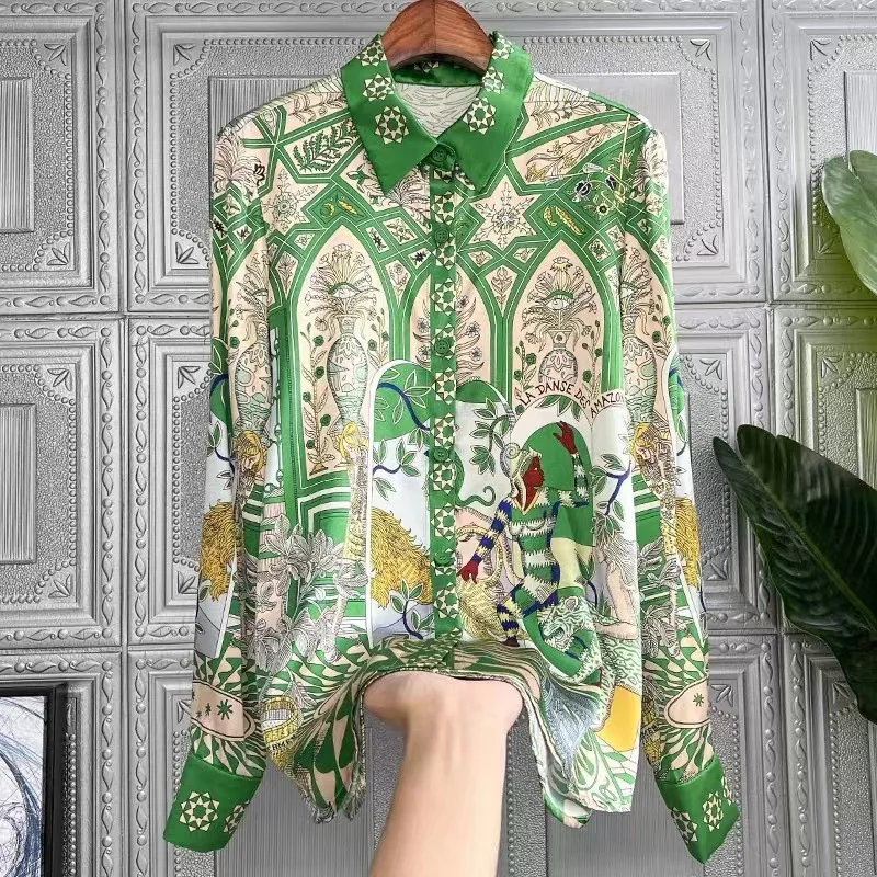 

Shirts Printed Lapel Long Sleeve Casual Shirt Women Tops Camisas De Mujer