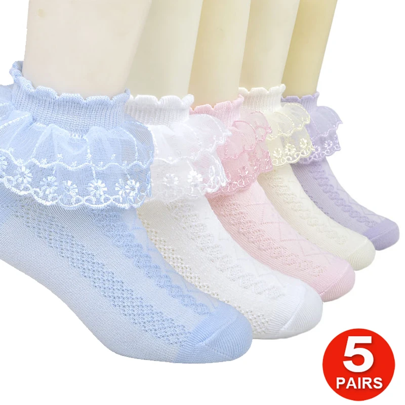 5 пар хлопковых носков до щиколотки для маленьких девочек детское кружевное