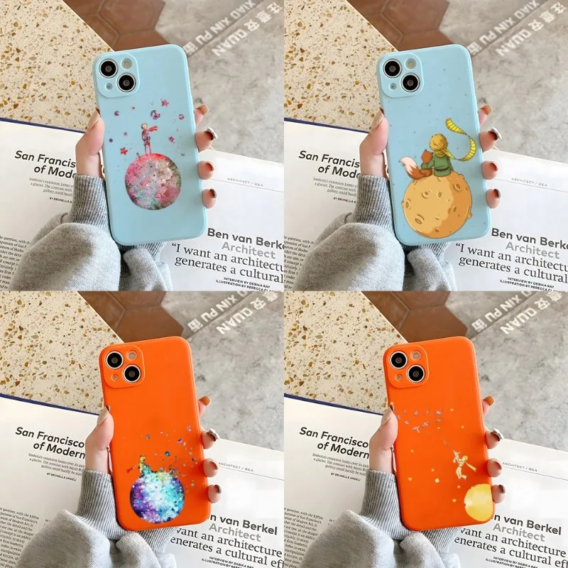

Cartoon The Little Prince Phone Case Orange And Blue For IPhone 12Pro 13 11 Pro Max Mini Xs X Xr 7 8 6 6s Plus Se 2020 Cover