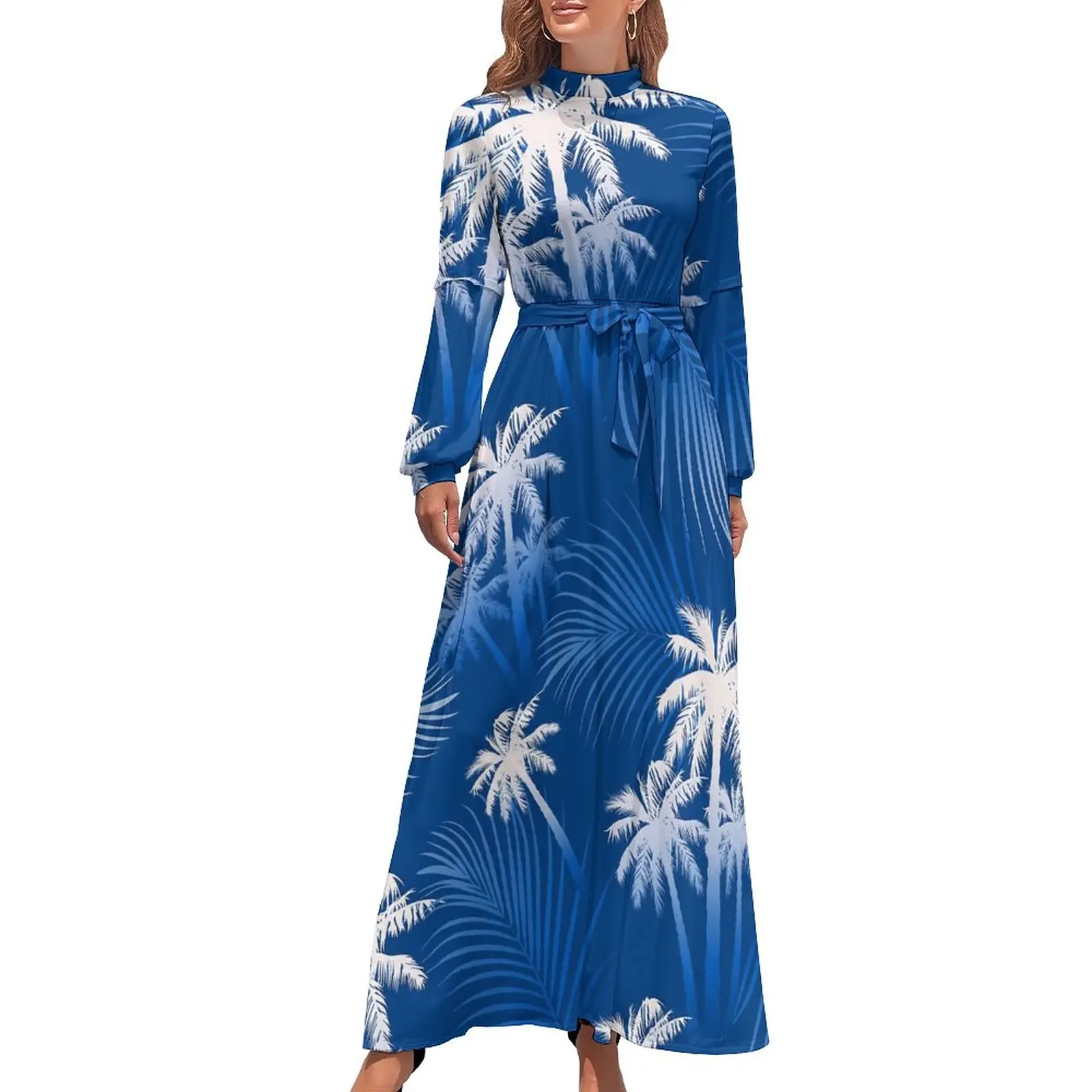 

Платье-Макси женское с длинным рукавом, высокой талией и принтом растений