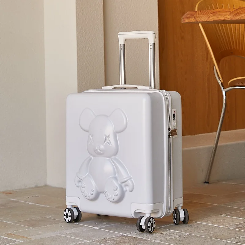 Luxury Cuddly Bear Boarding Box 18 Inch Fine Security Password Lock Luggage Men And Women Applicable Aluminum Frame Box
