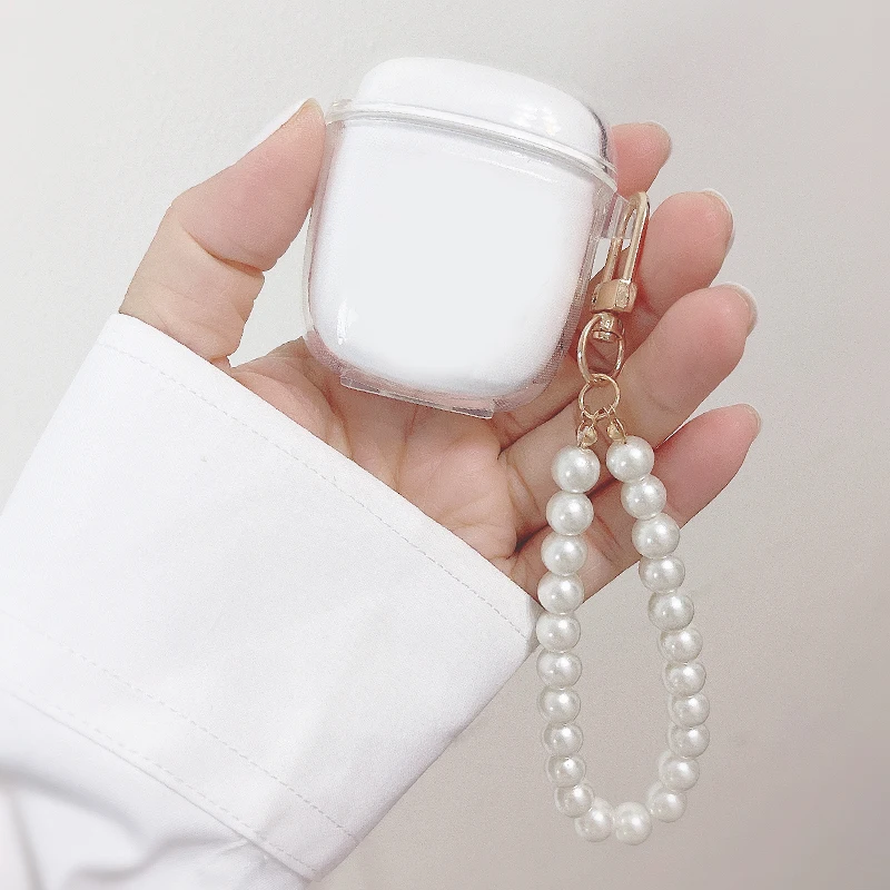 

Transparent shell For Baseus W04 / W04 Pro Case Cute with Pearl Pendant Earphone Case For baseus w04 pro Silicone Cover