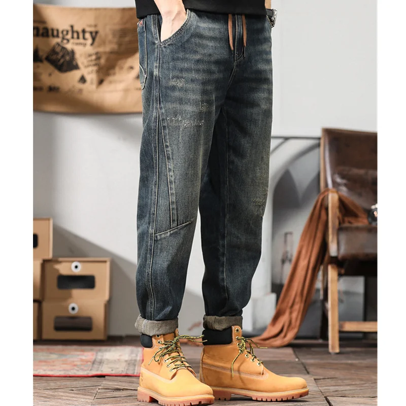 Streetwear Men 2022 New Pattern Vintage Recreational Blue Large Pants Straight Cylinder Comfortable Loose Jeans Autumn Female