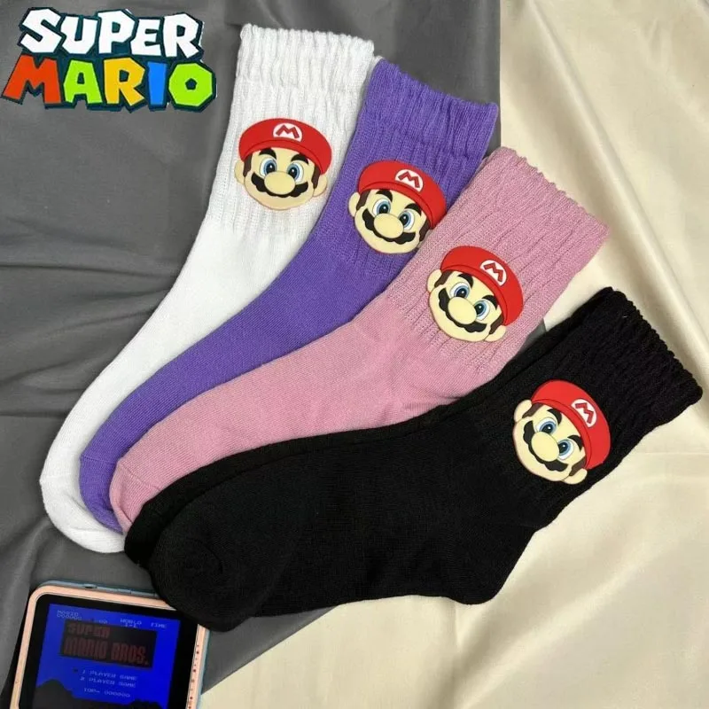 

New Super Mario Bros Tube Socks Cartoon Fashion Cotton Stockings for Boys Girls Mario Luigi Pattern Stocking Summer Autumn Socks