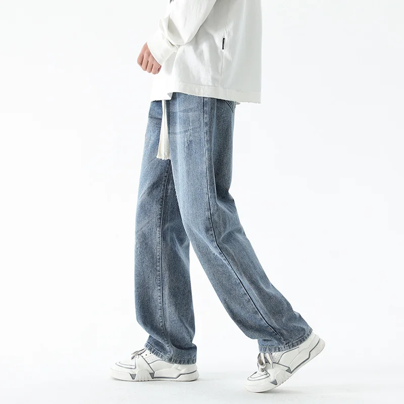 Blue Baggy Jeans Men Fashion Drawstring Casual Straight Jeans Men Streetwear Hip-hop Loose Denim Pants Mens Trousers S-3XL
