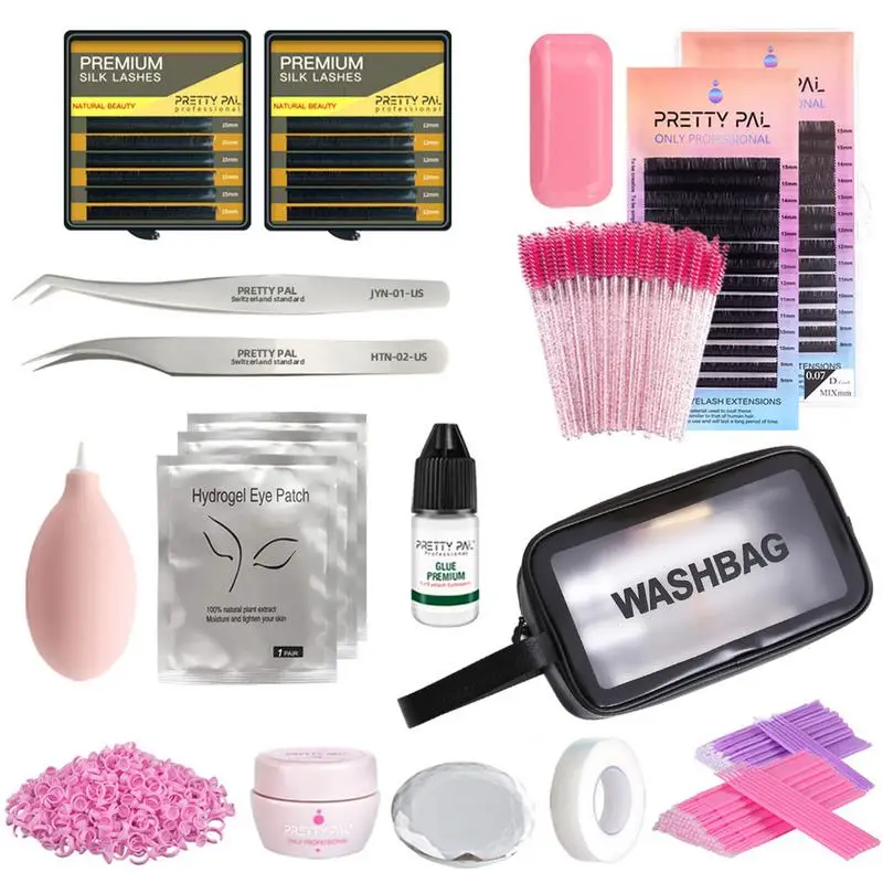 

17 Pack Eyelash Extension Set Lash Extension Practice Kit Training Lash Extension Supplies For Beginners Tweezers Glue Rings