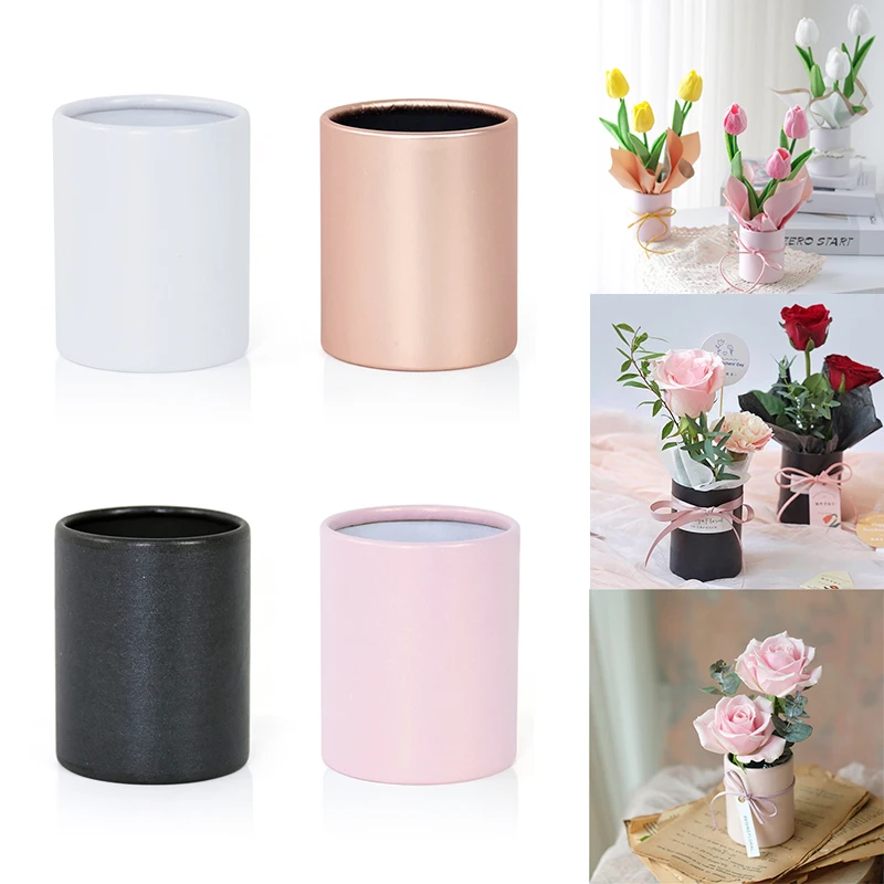 

4pcs Mini Round Hugging Bucket Flower Gift Wrapping Box Mini Cylinder Box Diy Florist Floral Arrangement Wedding Candy Box Decor