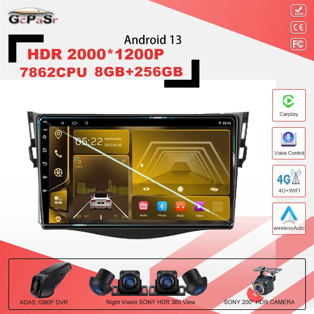 

Android 13 7862CPU for Toyota RAV4 Rav 4 2005-2013 GPS Navigation Car Stereo Carplay High-performance 5G WIFI TB Carplay NO 2din