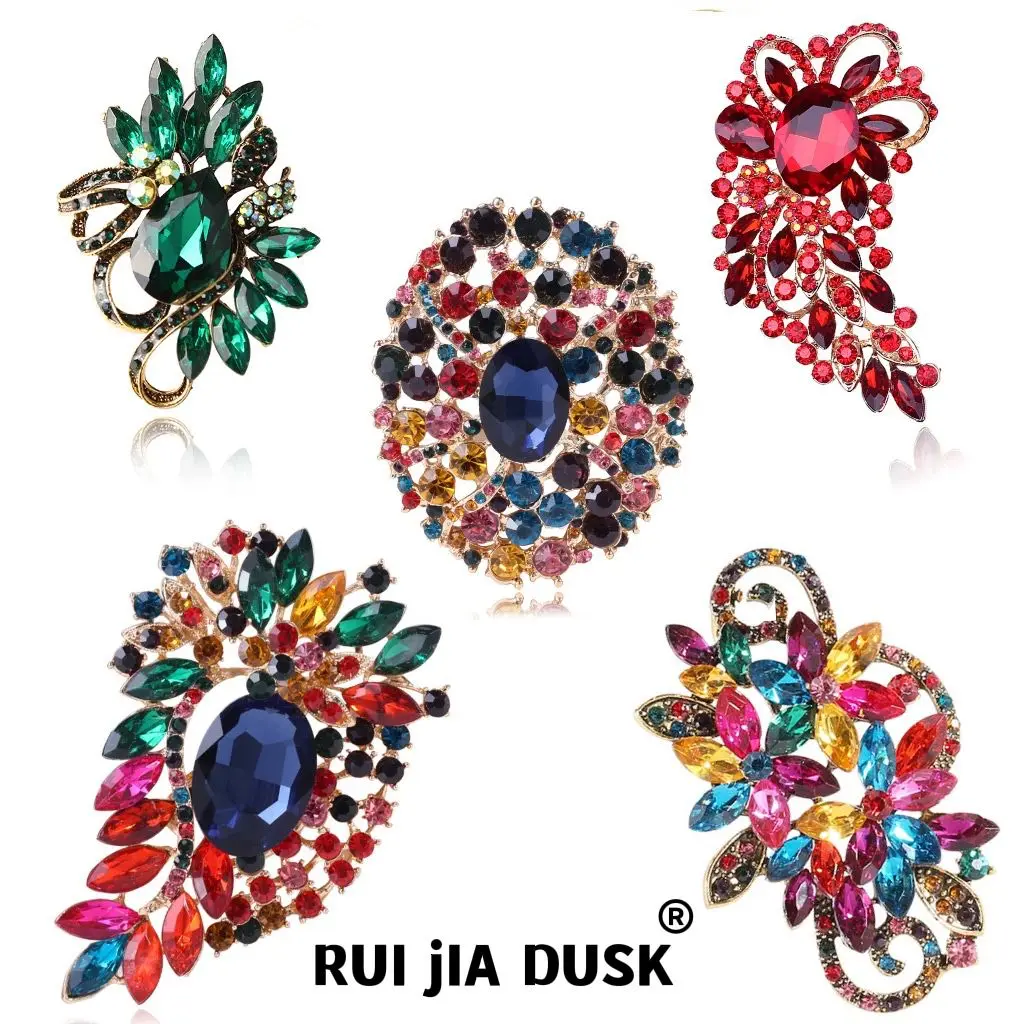 

RUI JIA DUSK Vintage Style Butterfly Flower Brooch Pin Multiple Colors Choose Austrian Crystal Brooch Women's Jewelry Gifts