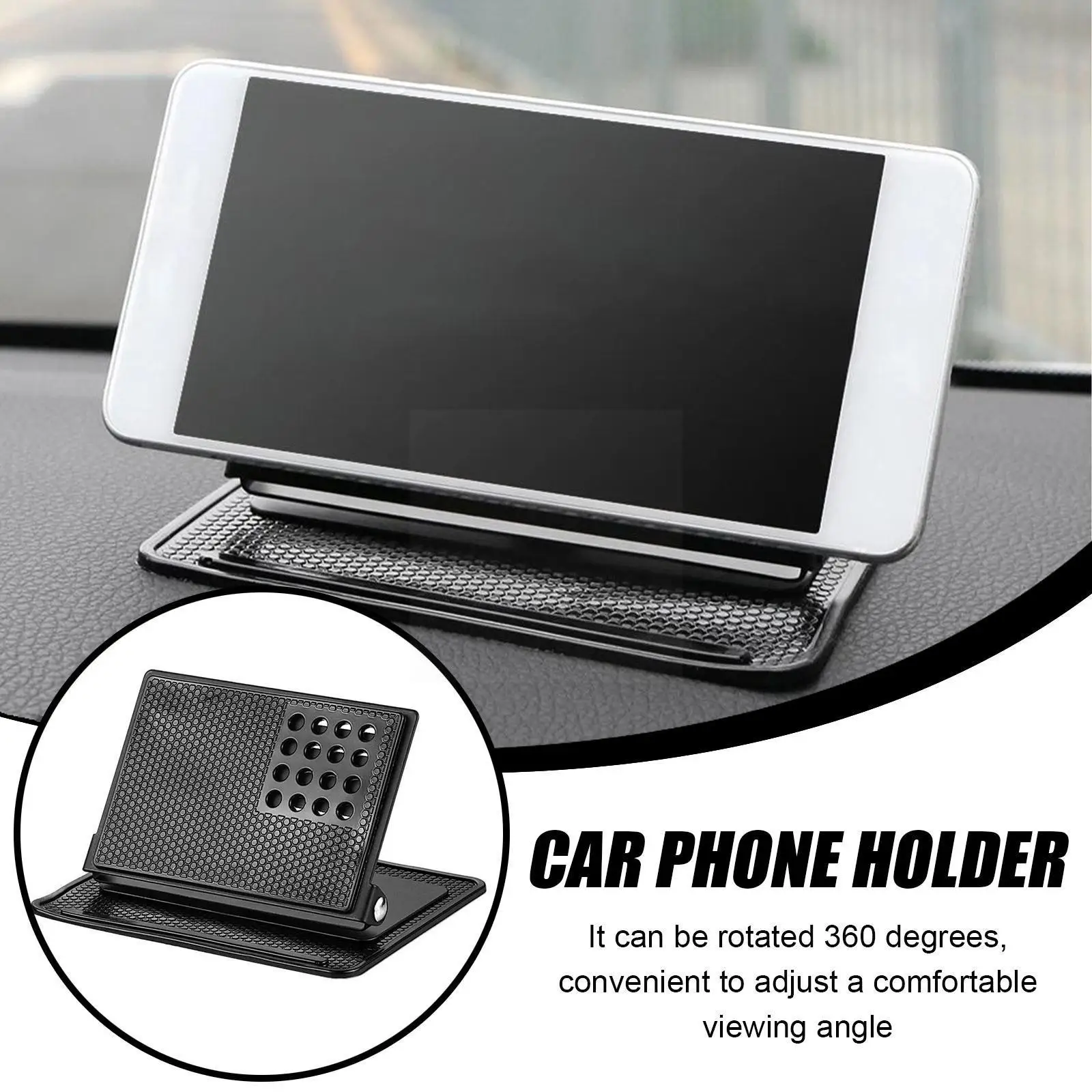 

Car Phone Holder 360 Rotating Silicone Non-slip Mat Car Bracket Angle Sticky Adjustable Pad Black Dashboard K2d4