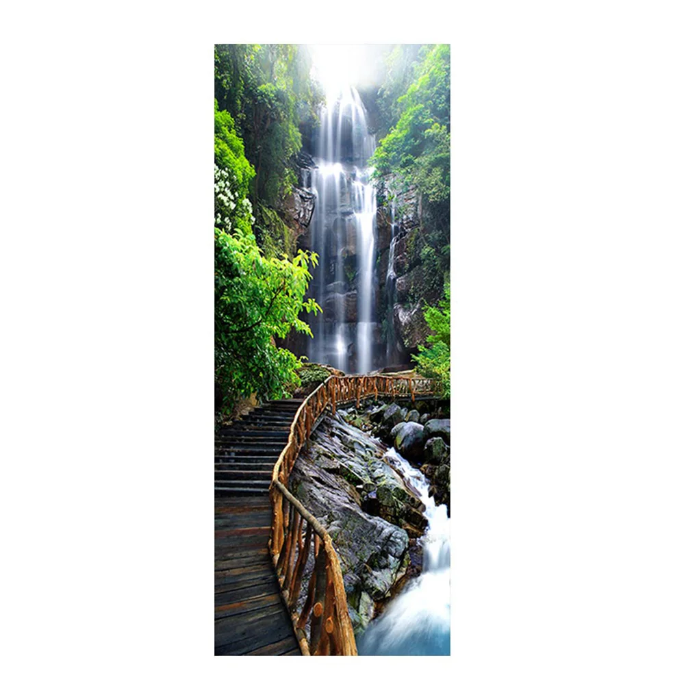 

2pcs Self Adhesive Waterfall Wooden Stairs Stickers 3D Wall Murals PVC Wall Stickers Wallpaper Decals for Home Living Room