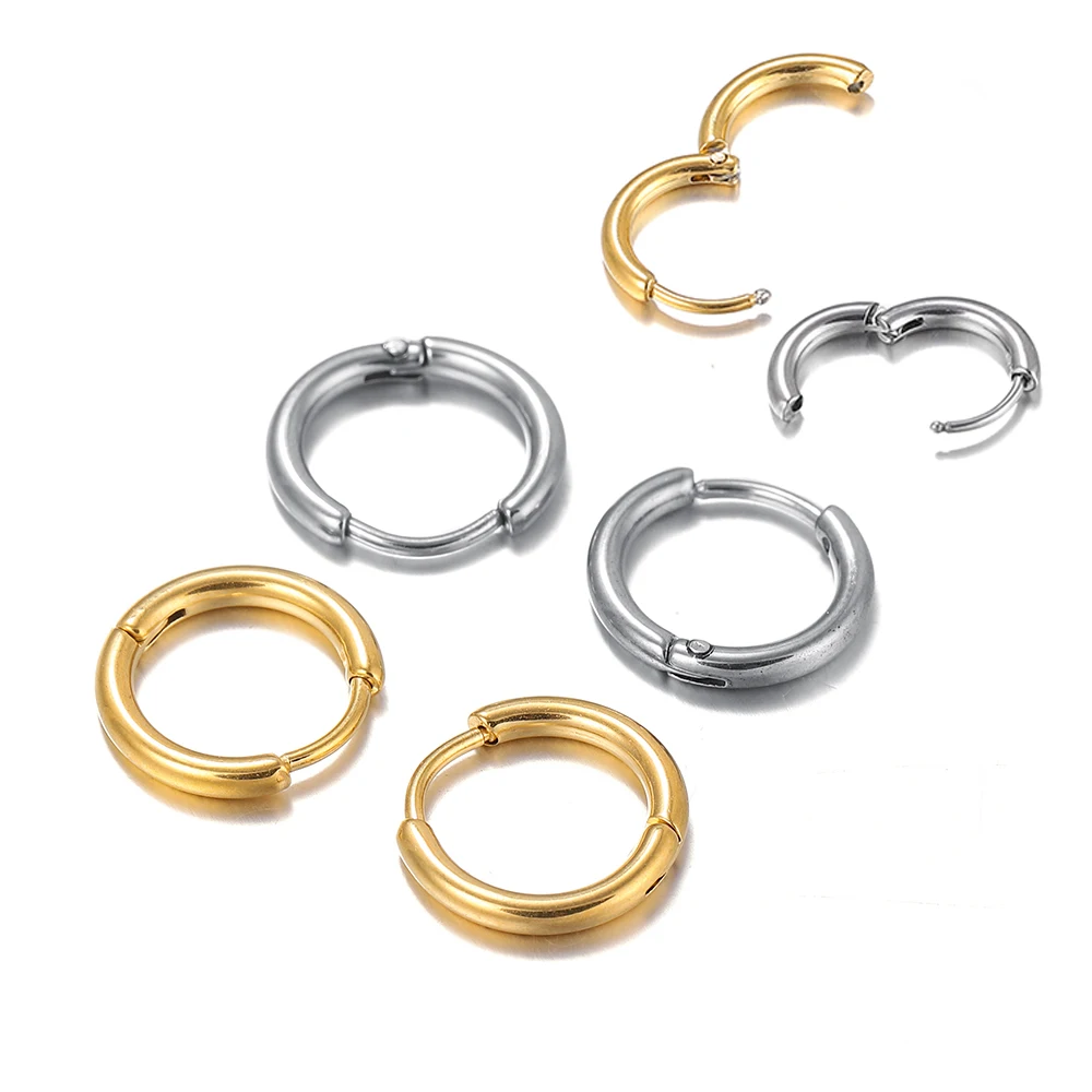 6pcs Stainless Steel Ear Hoop Earrings Women Men Punk Hiphop Gift Fashion Plated Gold Color Jewelry Piercing Accessory - купить по