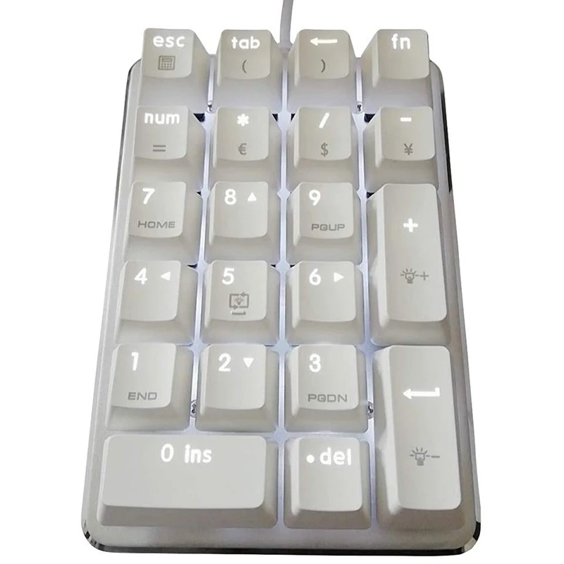 21 Keys White Backlit Mechanical Numeric Keypad Numpad with 