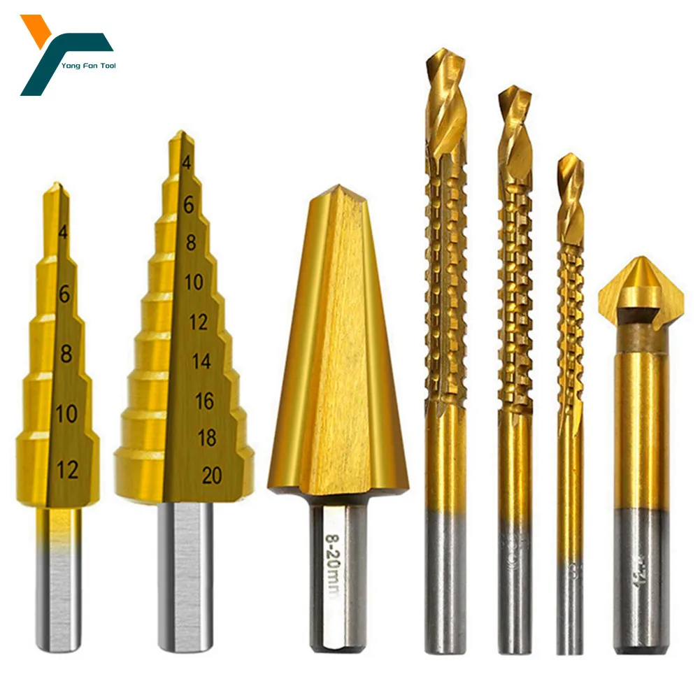 7Pcs Step Drill Bit Saw Umbrella Chamfer Bit Straight  Titan