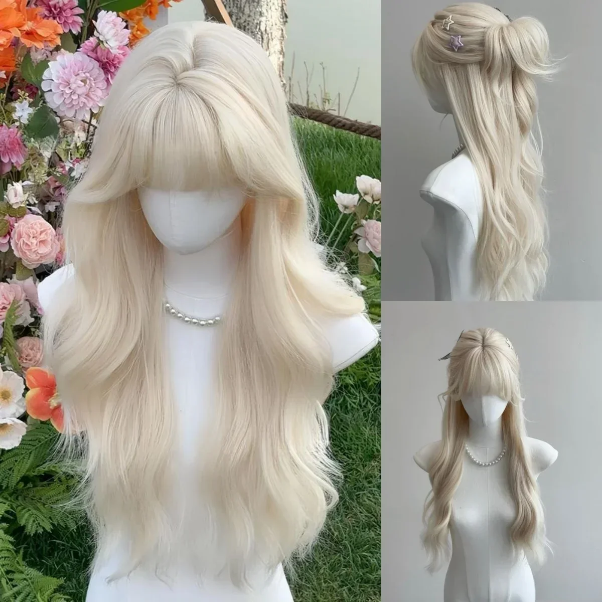 Ashely Wig Белый Светлый Парик для Женщин Длинные Волнистые Волосы Термостойкие