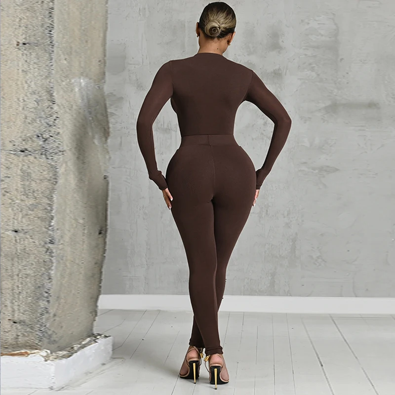 Весенне-осенний Женский Топ с длинным рукавом боди длинные брюки комплект из