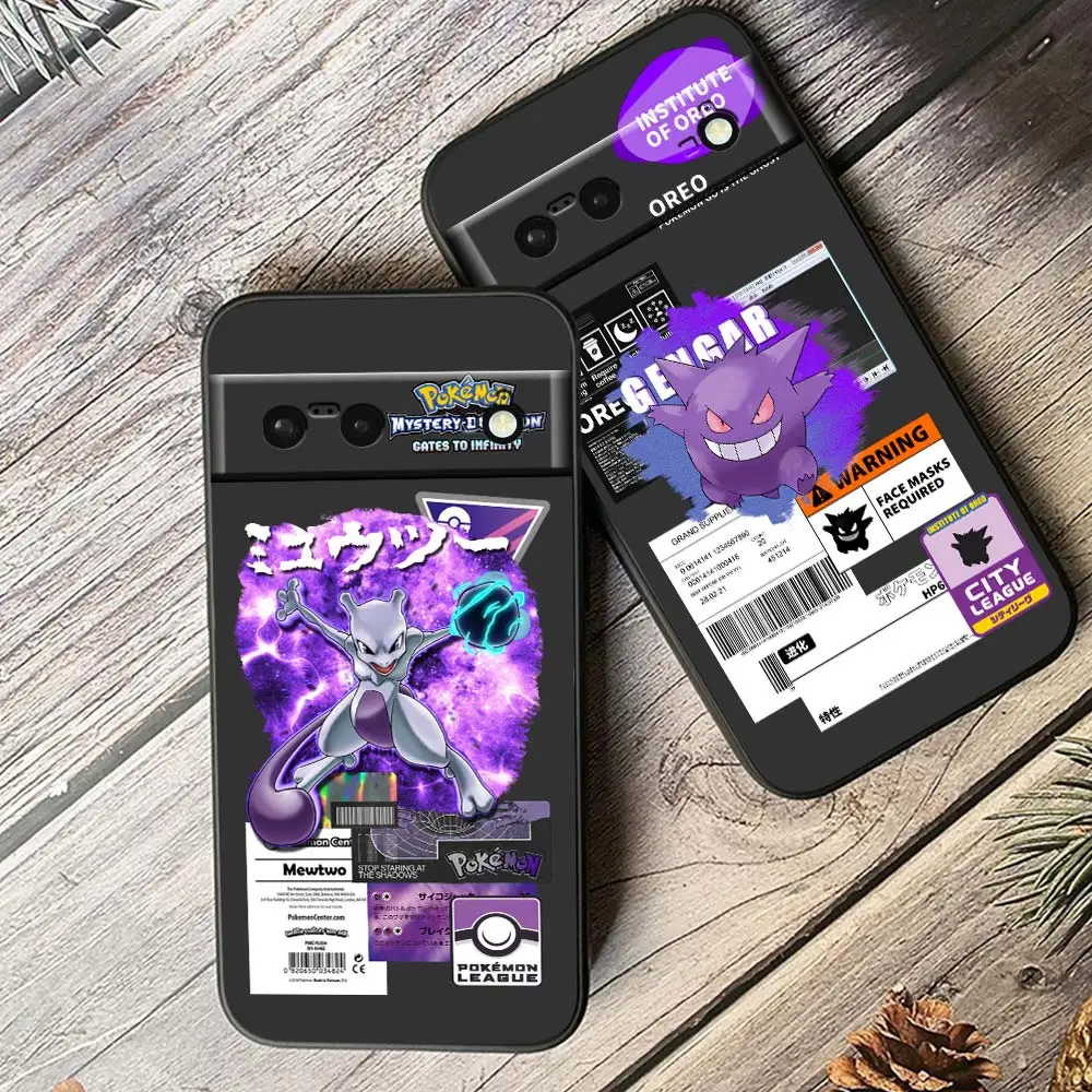 

Pokemon Mewtwo Gengar Psyduck Phone Case For Google Pixel 8 7 6 Pro 6A 5A 5 4 4A XL 5G Black Shell Soft TPU Cover Fundas Capa