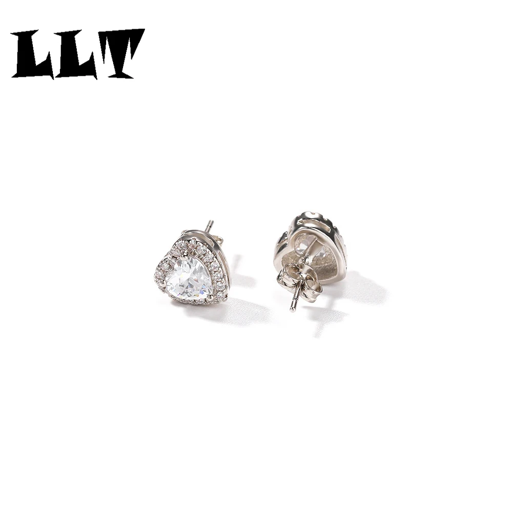 

HipHop Heart Zircon Stud Earrings Rose Gold Silver Color High Quality for Women Round CZ Stud Earrings Fashion Jewelry for Gift