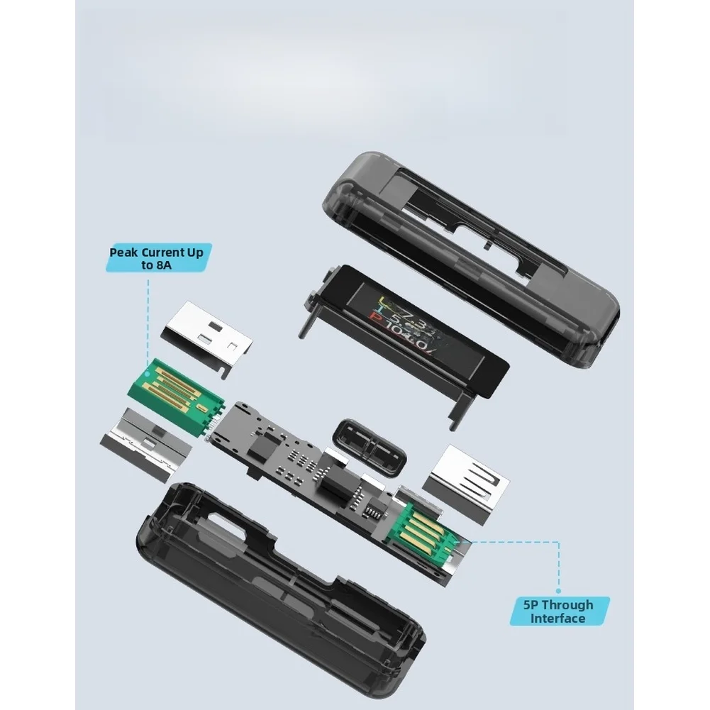 Фото Измеритель напряжения и тока USB 8A 120W для быстрой зарядки, с функцией мониторинга данных о мощности в реальном времени №3