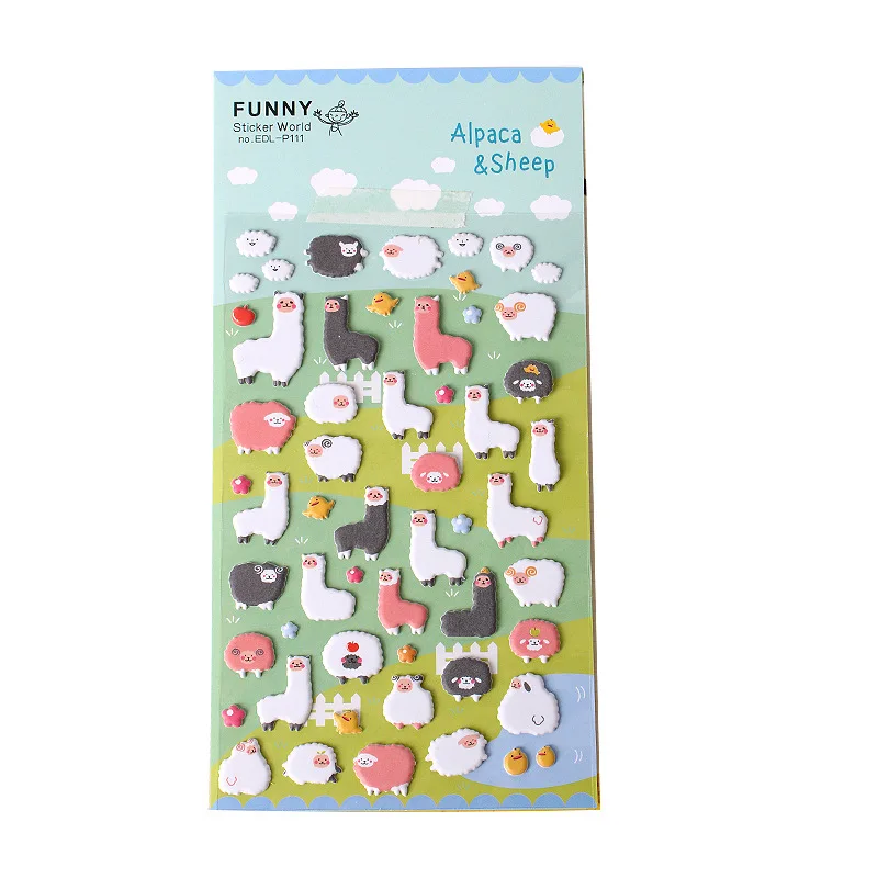 

Cute Children's Stickers Diy Decoration Mobile Phone Alpaca Bubble Stickers Cartoon Animal Farm Hand Account Sticker