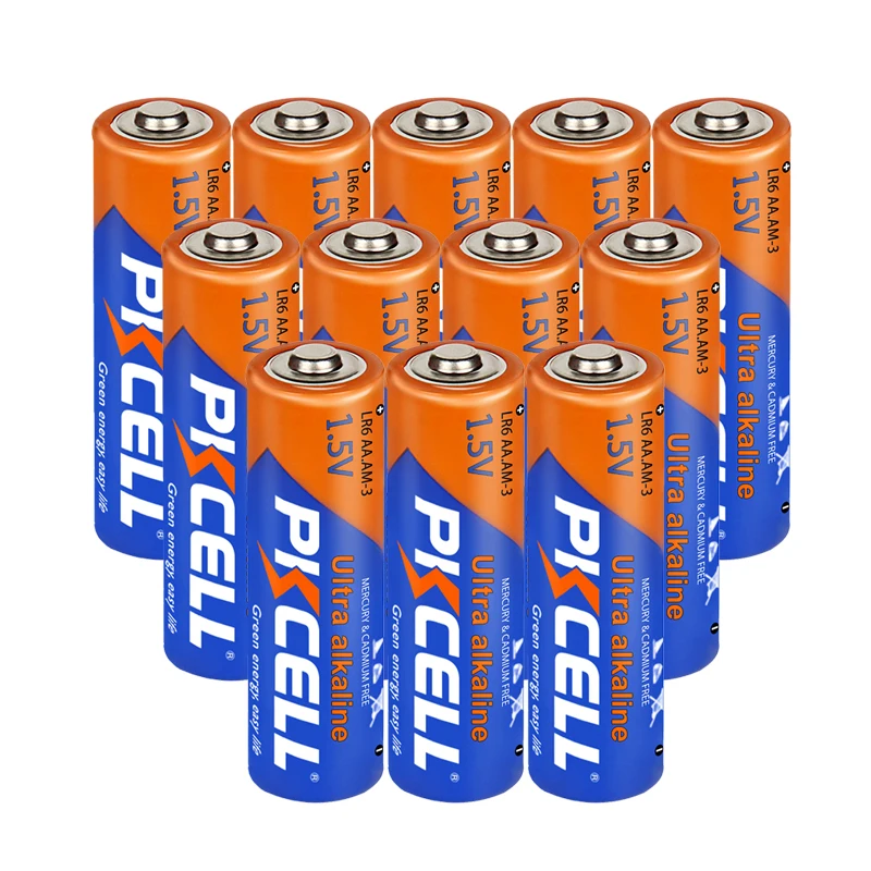 12 шт., щелочная батарея PKCELL LR6 E91 AM3 MN1500 1,5 В, 3 А, сухие батареи AA для игрушек, фонарика, камеры