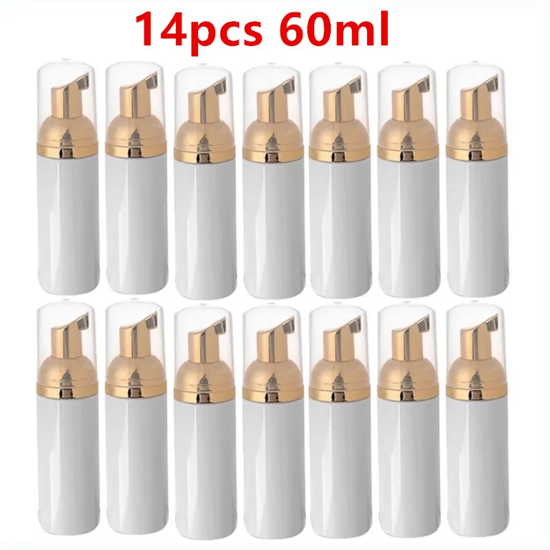 

14PCS/LOT 60ML Foam bottle empty Plastic Bottle Soap Dispenser Froth Shampoo Lotion Bottling With Gold Pump