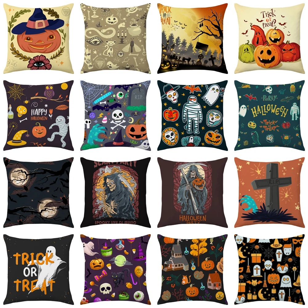 

Cartoon Pumpkin Skull Throw Pillow Cover 45x45cm Halloween Party Cushion Cover Home Decor Living Room Office Sofa Pillow Case