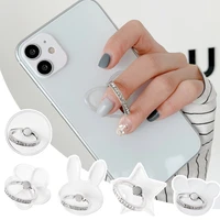 rhinestones finger ring metal phone back holder invisible transparent phone rear buckle ring ultra thin desktop stand