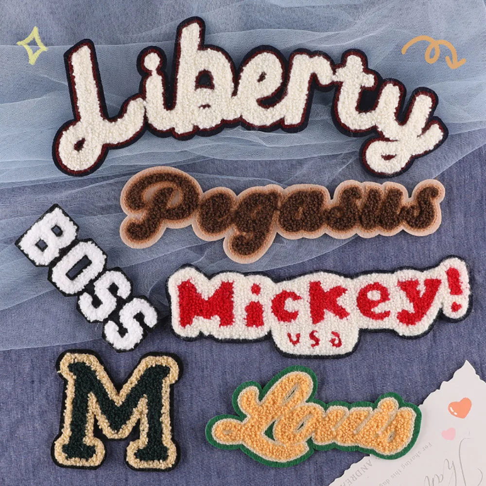 

Letters Towel Embroidered Hand Sewing Patch Garment Jacket Badge Accessories DIY Ironing Embroidery Applique Cloth Label Patches