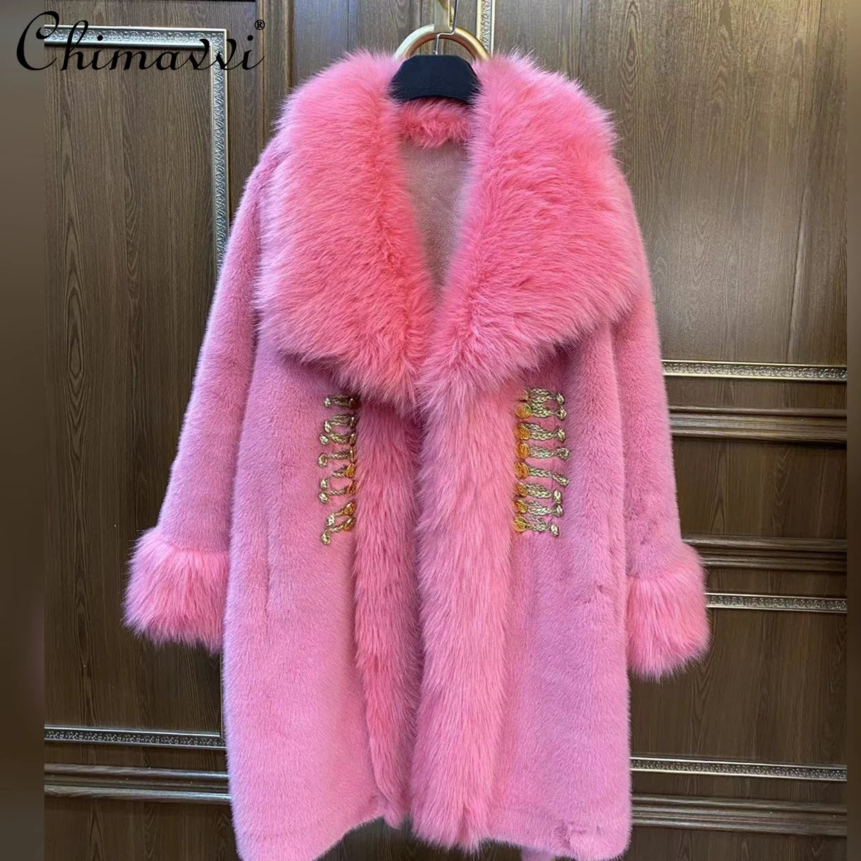 European Fur Long Sleeve Female Toka Double Face Wool Leather Warm Coats Heavy Leisure Loose Elegant Faux Fur Jacket 2022 New