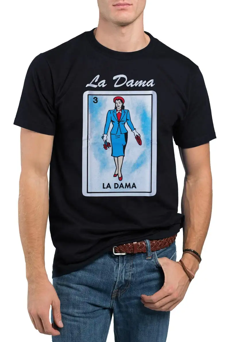 

Футболка La Dama Loteria с мексиканским бинго, новинка, забавная семейная черная футболка, новинка