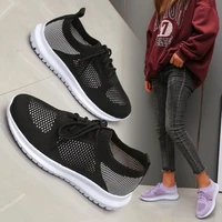 2022 spring sneakers women fashion knitting soft vulcanized flat shoes platform lace up mesh comfortable ladies casual footwear