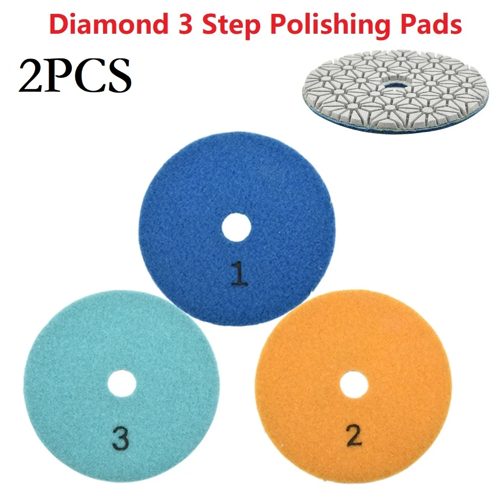 

2PCS 4 Inch 100mm Dry/wet Diamond 3 Step Polishing Pads Granite Polishing Tool Grinding Disc Polisher