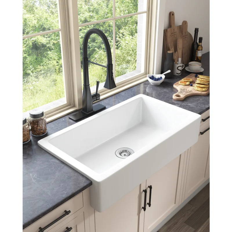 

Rmhouse/Apron Front White Ceramic Kitchen Sink White Ceramic [US Stock]