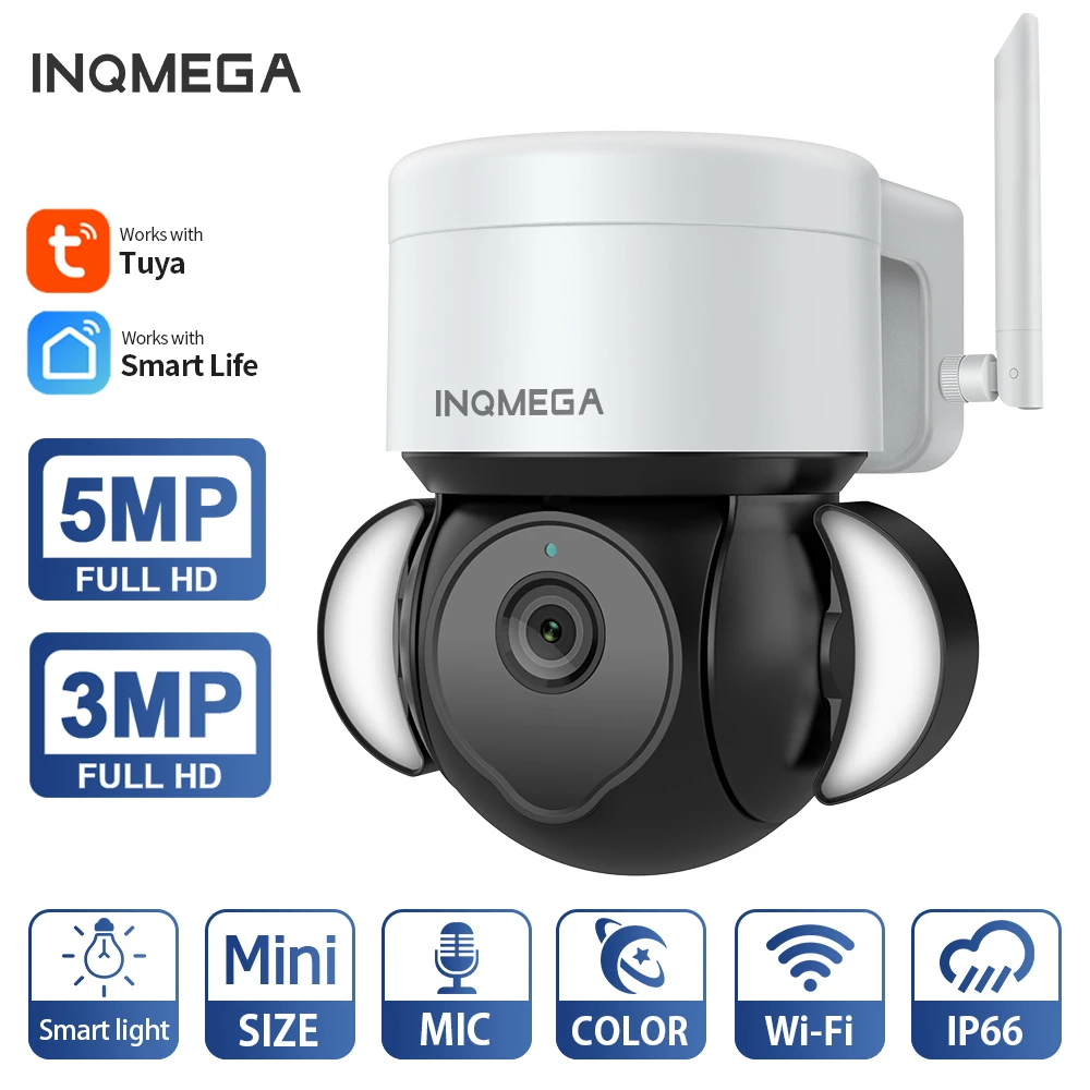 

INQMEGA 5MP TUYA WIFI IP Camera Floodlight Color Night Vision IR Surveillance Cameras Auto Tracking Wireless Security Cam Smart