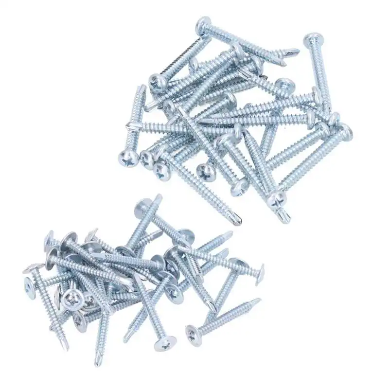 

50Pcs 4.2x38mm Self Drilling Screw Round Head Galvanized Carbon Steel Drill Screws for Home Installation Fastener tornillos