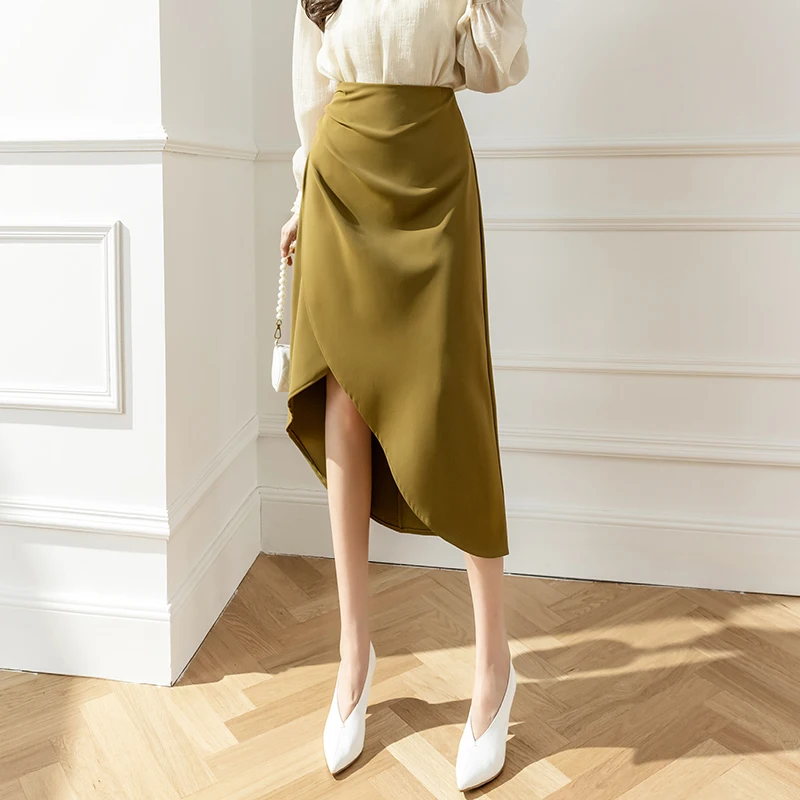 

CANSEN Gray suit skirt women's autumn design high waist a-line wrapped hip skirt irregular mid-length one-step skirts