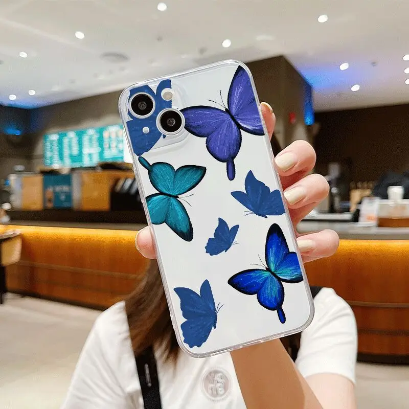 clear phone case for iphone 13 mini 11 12 pro Butterfly mobile phone shell xr xs hot explosion 14 7 8plus soft transparent cover