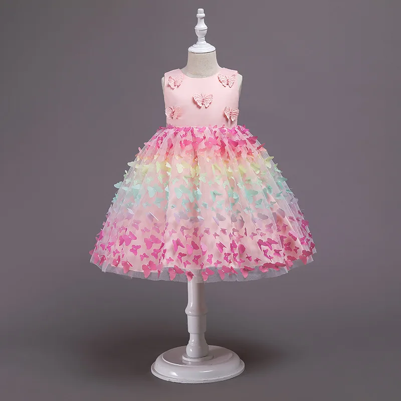 

Радужное платье для маленьких девочек, детское платье на 1-й день рождения для детей, бальное платье принцессы с изображением бабочки