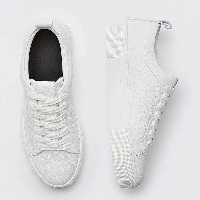 Spring Autumn England Style Fashion Genuine Leather Cowhide Casual Vulcanized Pure White Shoes Sneakers Woman AD2136