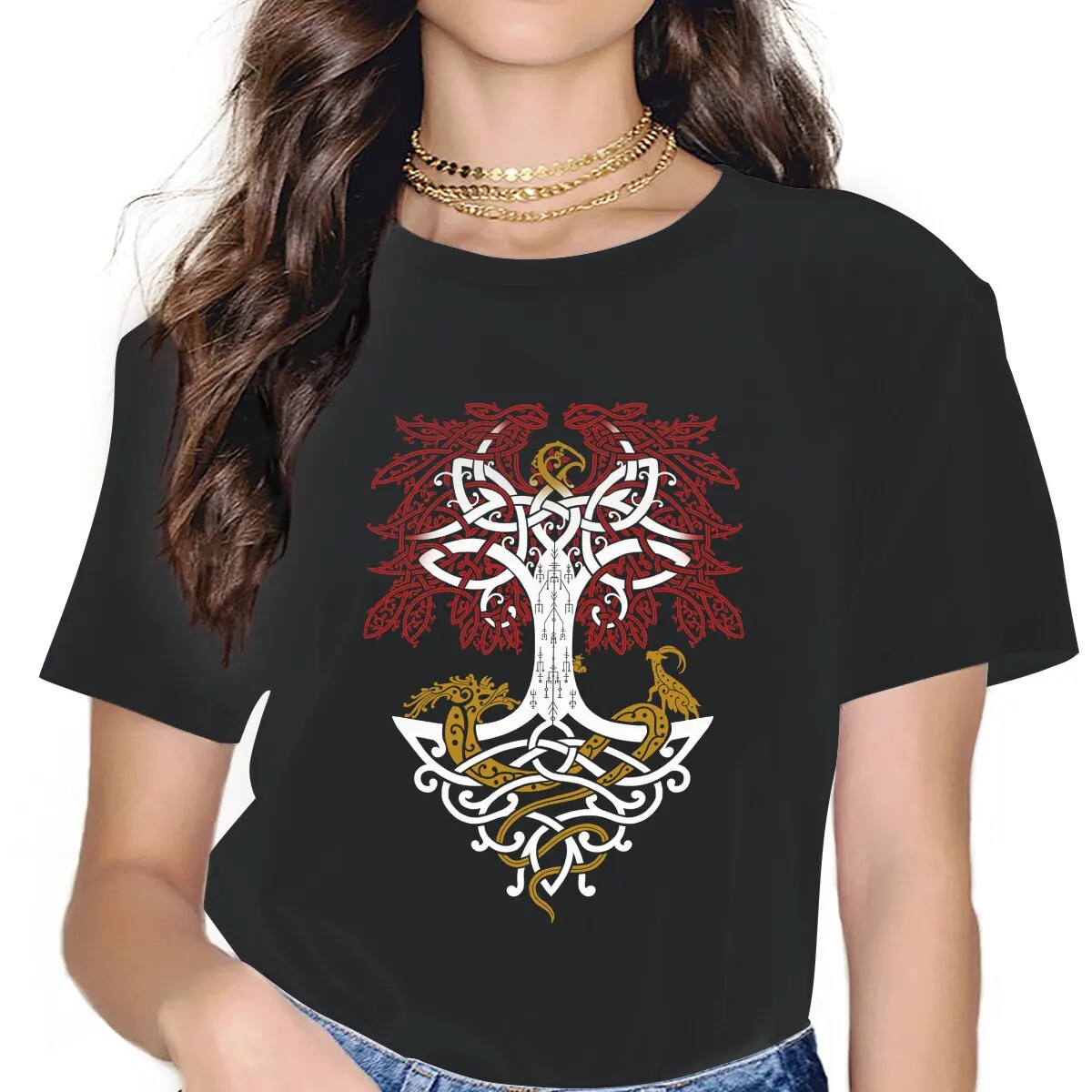 

Yggdrasil and Creatures Norse Mythology Women Tshirts Vikings Ragnar Lothbrok Gothic Vintage Female Clothing Cotton Graphic